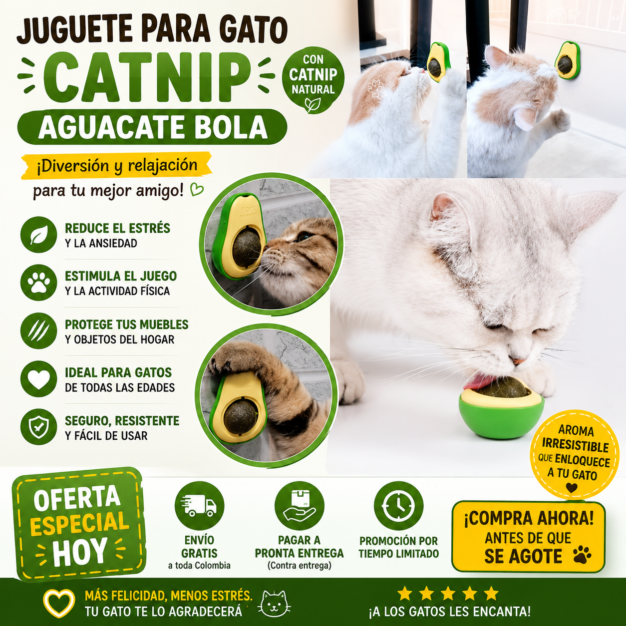 ¡A tu gato le encantará! ¡Juguete de aguacate con hierba gatera natural para una diversión garantizada!